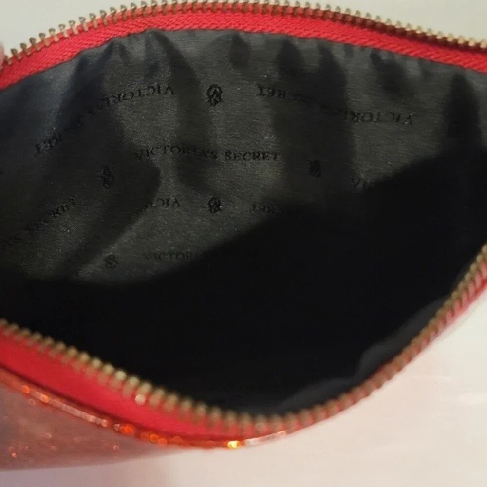 5/$25 Victoria’s Secret Firecracker Red Glitter Zip Cosmetic Pouch Bag